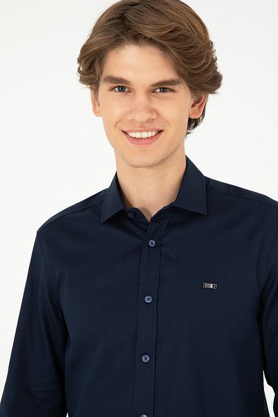 U.S. Polo Assn. Ανδρικό μακρυμάνικο πουκάμισο μπλε Navy Basic 50293948 -VR033