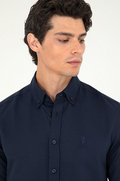 U.S. Polo Assn. Ανδρικό μακρυμάνικο πουκάμισο μπλε Navy Basic 50293427 -VR033