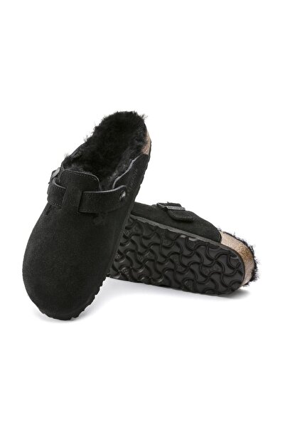 Birkenstock 0259883 Boston Vl/Shearling Black Women's Slippers