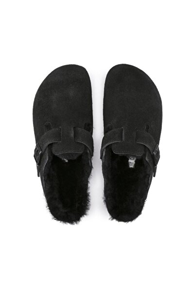 Birkenstock 0259883 Boston Vl/Shearling Black Women's Slippers