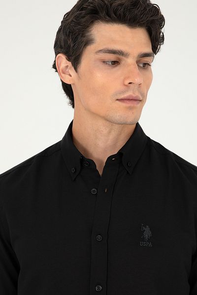 U.S. Polo Assn. Ανδρικό μαύρο μακρυμάνικο πουκάμισο Basic 50293427 -VR046