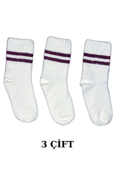 PJ & Me Natural Wool Thermal Effect White Ankle Striped Socks (3 Pairs)