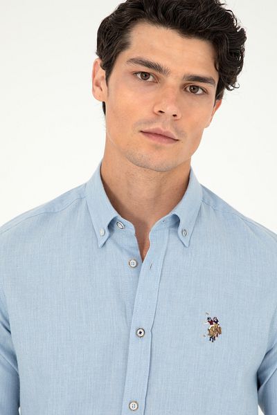 U.S. Polo Assn. Ανδρικό γαλάζιο μακρυμάνικο πουκάμισο Basic 50293980 -VR003