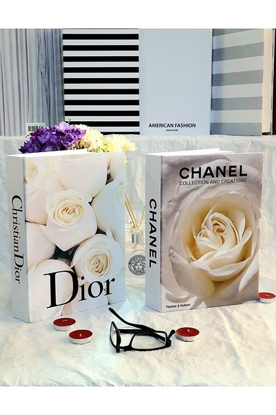 Saccura Decor Decorative Book Box Set, 2-Piece Cream Rose Pattern Book Box Set