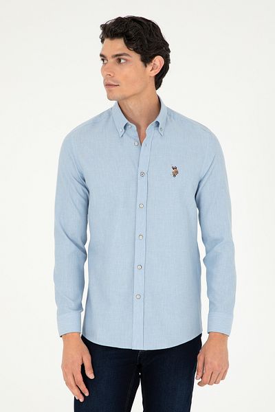 U.S. Polo Assn. Ανδρικό γαλάζιο μακρυμάνικο πουκάμισο Basic 50293980 -VR003