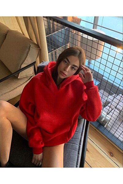 BENROMA 3 İPLİK PENYE Unisex Oversize Kalıp Kırmızı Sweatshirt
