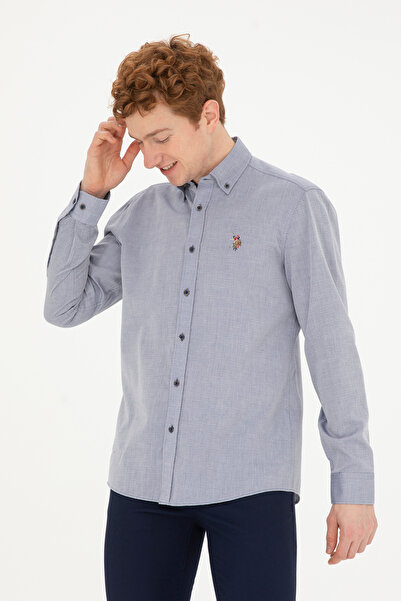 U.S. Polo Assn. قميص أساسي بأكمام طويلة باللون الأزرق الداكن للرجال 50282609 ...