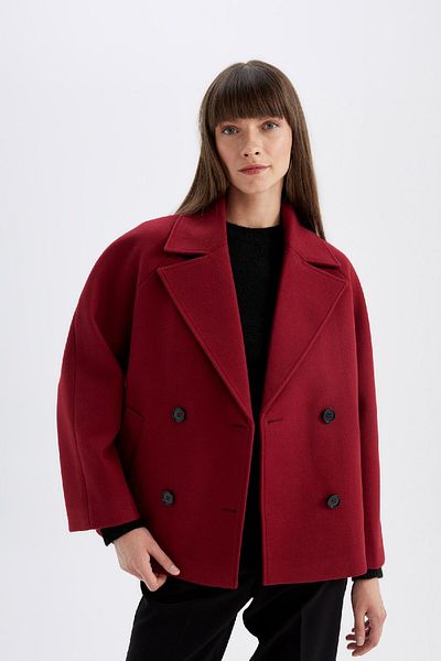 DeFacto Relax Fit Short Stamp Coat Tuxedo Lapel Buttoned D4182Ax24Wn