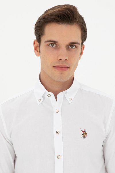 U.S. Polo Assn. Ανδρικό λευκό μακρυμάνικο πουκάμισο Basic 50281921 -VR013