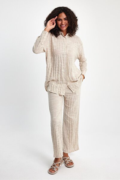 Crep Keten Pantolon Gömlek Takım