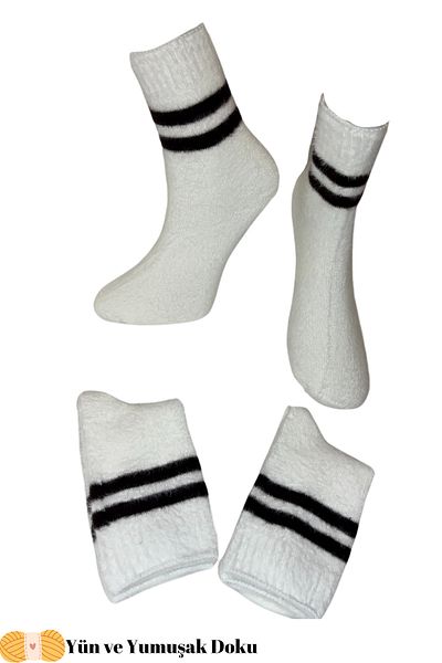 PJ & Me Natural Wool Thermal Effect White Ankle Striped Socks (3 Pairs)