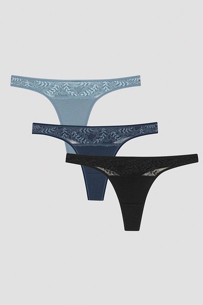 Penti Blue Haze Lace Λεπτομερές εσώρουχο στρινγκ 3 τεμαχίων