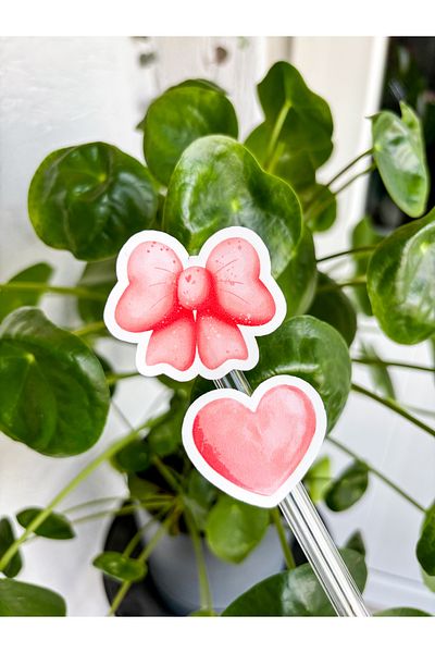 Hayal.kirtasiyesi 40 Pieces of Bow and Heart Sticker - ~3-4 cm Special Cut, Opaque Adhesive Label
