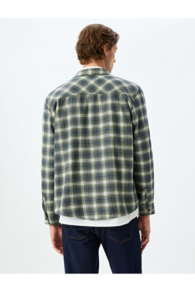 Koton Langärmliges, normal geschnittenes Holzfällerhemd aus Baumwollmischung mit Taschen