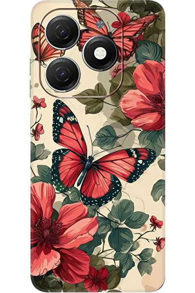 TECNO Spark 20 (KJ5n) Uyumlu Kamera Korumalı Kırmızı Kelebek Baskılı HD+ Silikon Kılıf