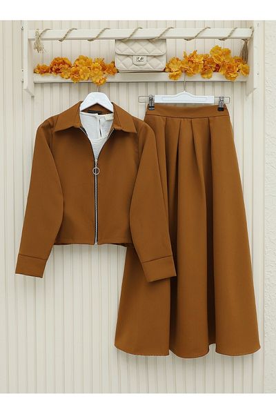 HİJABAYA Zippered Pleated Skirt Set