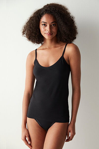 Penti Γυμνό βαμβακερό μαύρο εσώρουχο Cami με λαιμόκοψη V