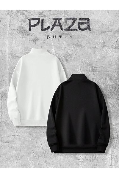 Plaza Butik Lover Lion Is Equal with It Printed Couple Sweatshirt Combination - Half Zipper