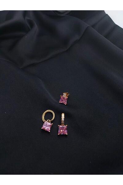 Demeter Pembe Taşlı 3'Lü Takım Küpe