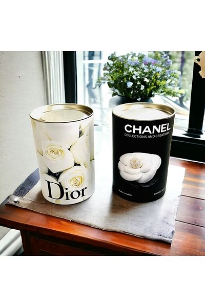 Saccura Decor Openable 2-Piece Cylinder Box Set with Metal Lid, Black and White Rose Cylinder Decorative Set