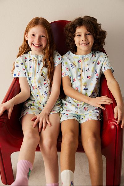 Penti Salopetă albastră cu model Friends pentru copii, unisex