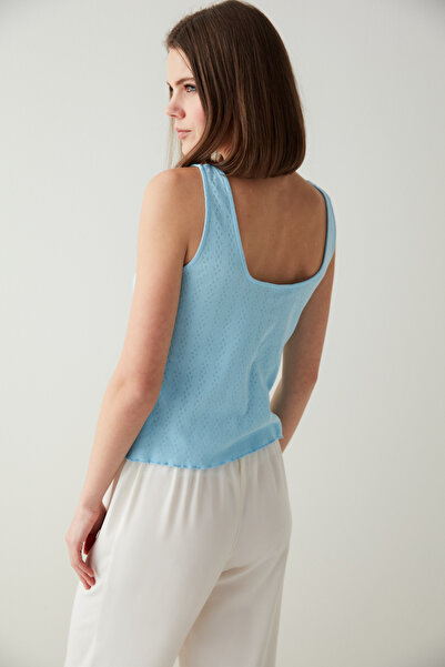 Penti Mavi Bağlama Detaylı Atlet Pijama Üstü