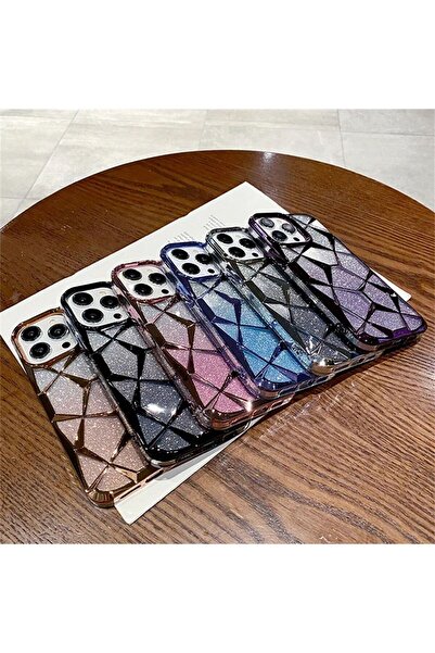 DGN İphone 11 Kılıf Baklava Desenli Silikon İçi Pırıltılı Pullu Simli Renkli Şeffaf