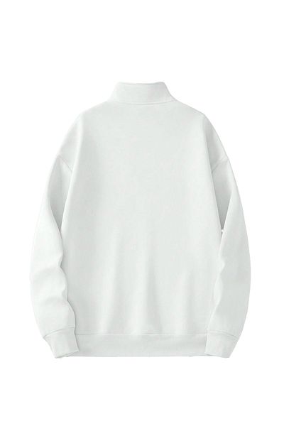 MODARİCH Φούτερ Brooklyn Text Half Zipper - Λευκό εμπριμέ υπερμεγέθη όρθιο γιακά