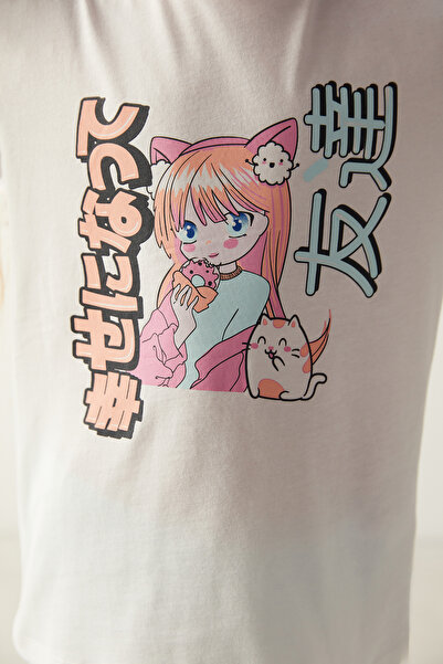 Penti Kız Çocuğu Anime Kedi Desenli 2 li Pijama Takım