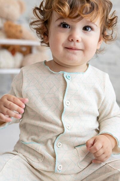 Kids' Little Store Mavi Ekru %100 Pamuk Hırka Pantolon Takım (3-24 Ay)