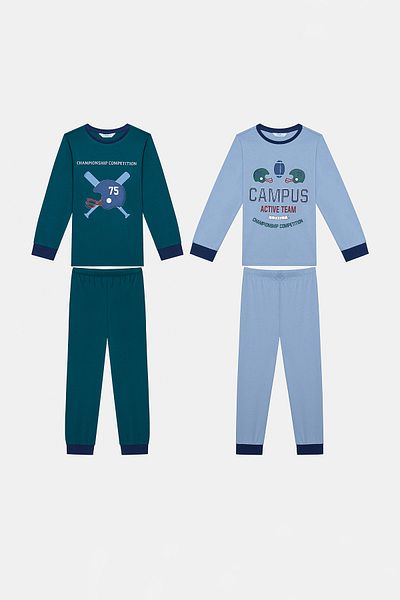 Penti Βαμβακερό Boy's Baseball Σετ 2 πολύχρωμων πιτζάμες