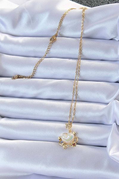 Skygo 316L Steel Chain Gold Color Zircon Stone Planet Look Heart Necklace - Tj-Bko9219
