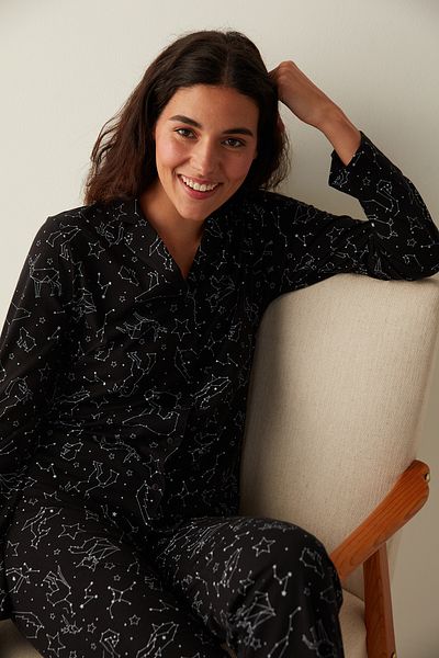 Penti Black Base Constellation Shirt Trousers Pajama Set
