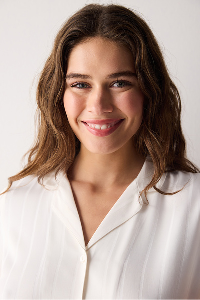 Penti Hannah Saten Beyaz Düğmeli Gömlek Pijama Takımı