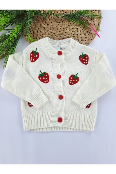 Butik Плетена жилетка с шарка на ягоди и маргаритки за момичета, първокласно качество