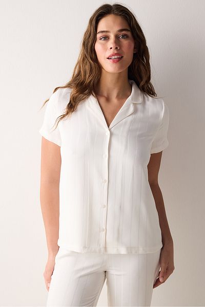 Penti Set pijamale Hannah Satin White - Cămașă cu nasturi