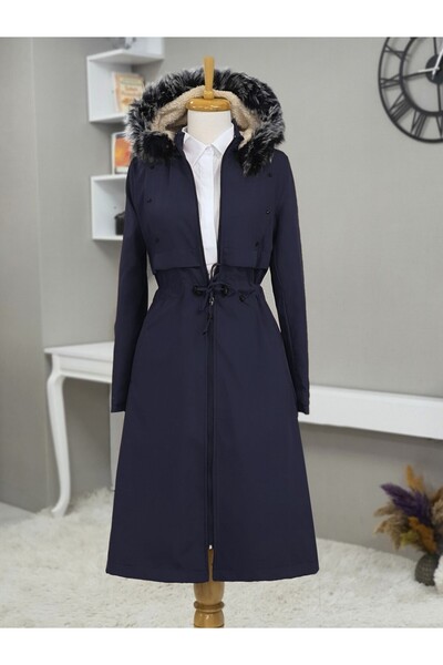 HİJABAYA Metal Star Detailed Hooded Long Coat