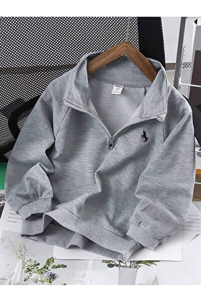 coolart سويت شيرت نصف سحاب بشعار يونيكورن - رقبة واقفة كبيرة الحجم مطبوعة بال...