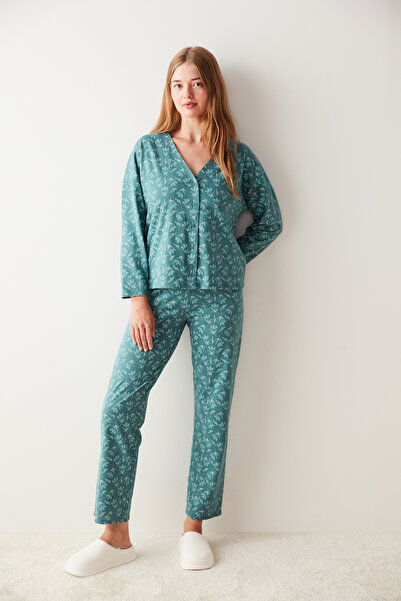 Penti Yeşil Çiçek Desenli Tişört Pantolon Pijama Takımı