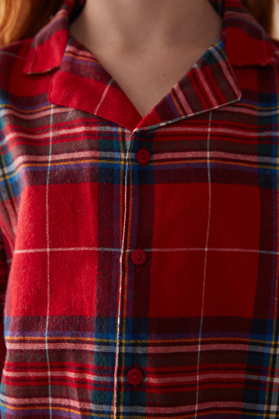 Penti Unisex Children's Checkered Red Shirt Trousers Pajama Set