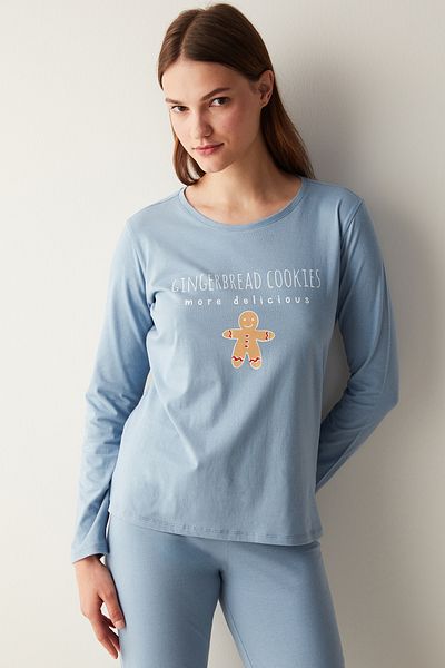 Penti Pantaloni cu mânecă lungă Gingerbread Set pijama albastră