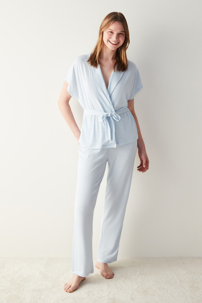Penti Hailee Rib Mavi Pantolon Pijama Takımı