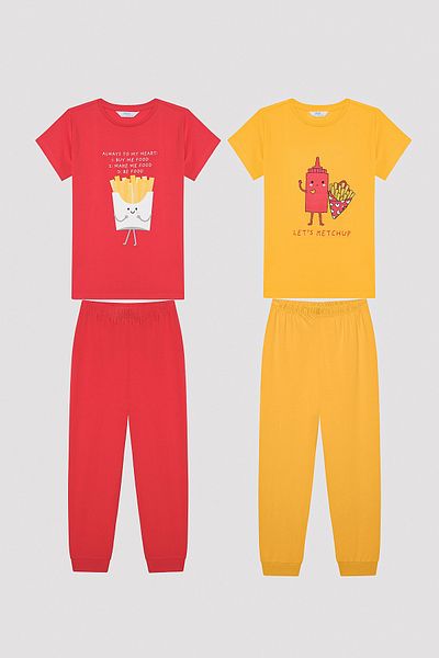 Penti Unisex Kids Ketcup&Fries Multicolored 2-Piece Pajama Set