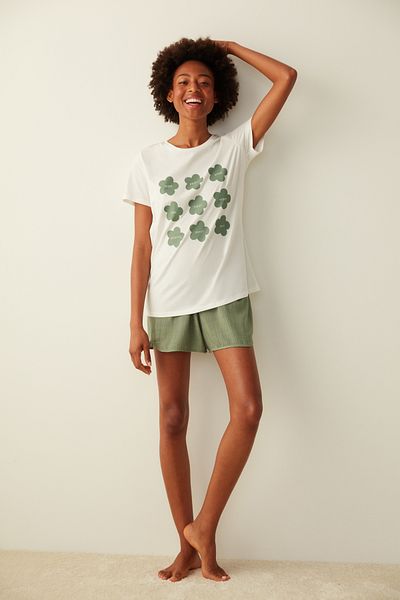 Penti Top de pijama tricou cu imprimeu cu slogan alb