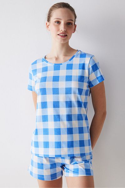 Penti Set pijama cu pantaloni scurți Blue Gingham
