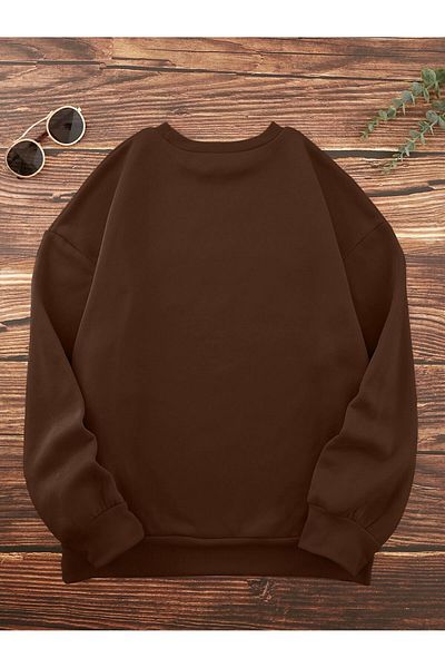 MODARİCH Φούτερ Peace Love Coffe - Oversize Brown Crew Neck