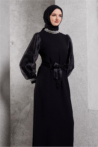 TRENDTESETTÜR Βραδινό φόρεμα Hijab με μαύρη ζώνη - T 6754