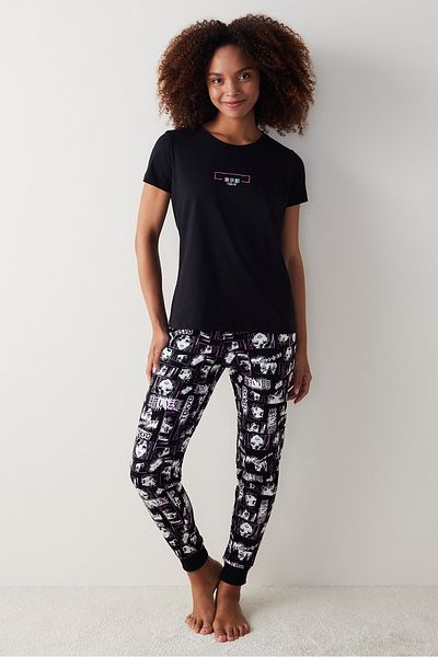 Penti Black Tokyo Multicolored Pants Pajama Set