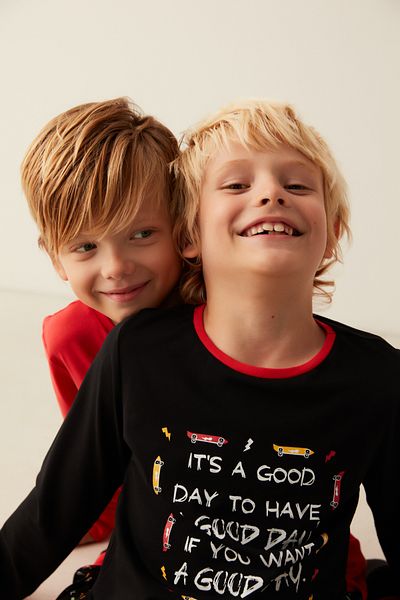 Penti Multi-Colored Boy's Wake Up Slogan Printed 2-Piece Pajama Set