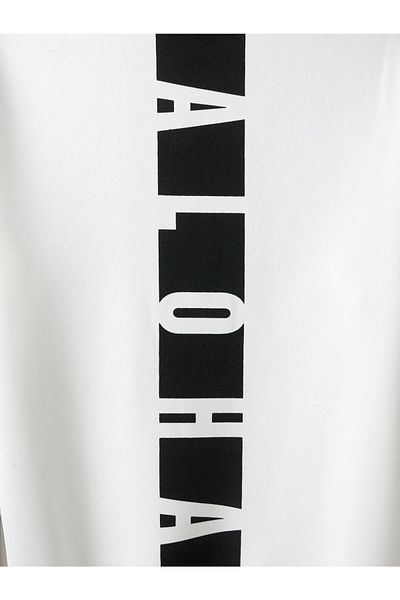 MODARİCH Hanorac alb cu glugă oversize cu imprimeu Aloha - 3 fire